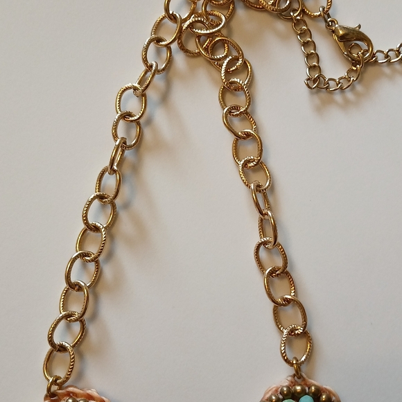 Sunburst Blue Green Gold Tone Floral Cluster Crystal Beaded Chain Necklace - Picture 5 of 15